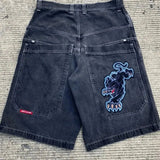 Y2k Denim Shorts Street Hip-Hop Retro Graphics Black Loose Gothic Men-Outfit