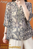 Vintage Printing V-neck Loose Women's Clothing 2023 New Chic Korean New Style Simple Diamonds Half Sleeve Blouses