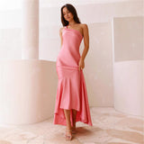 Woherb Spring Summer New Sexy Slanted Shoulder Strap Bare Back Fishtail Temperament Dress Woman