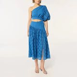 Fongt Dress Women 2025 Summer New Temperament Elegant Slanted Sloping Embroidery Open Fork Senior Sense Dress