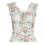 Pastoral Ebony Ear Plant Garden Printing Strap Sleeveless Vest Retro All Kinds Of Thin Top Girl-Outfit