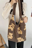 Fuzzy Teddy Bear Reversible Shoulder Bag-Outfit