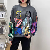 Fongt And Autumn New Women's Clothing Plus Velvet Without Hat Round Collar Loose Print Sweatshirt Shirt