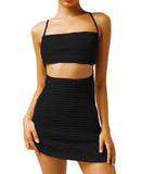 Summer Women's New Neck Exposed Vest High Purse Hip Knit Skirt Suit-Outfit