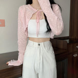 Short Cardigan Women Long Sleeve Thin Open Stitch Knitted Sweater Shirts Female Solid Shawl-Outfit