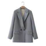 New Pure Color Double-Breasted Loose Casual Suit Jacket In Autumn-Outfit