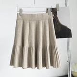 Knit Solid Elastic High Waist Pleated Mini Skirt-Outfit