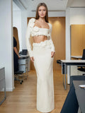 Small Fragrant Three-Dimensional Flowers Two Sets 2025 New Square Collar Short Top + High-Waisted Hip Dress Suit