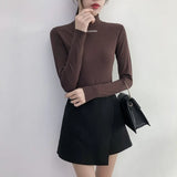 Solid Bottoming t Shirt Women Spring Autumn Tee Shirts Korean Turtleneck Slim Long Sleeve Black White T-shirts 90s