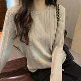 Grey Round Collar Long Sleeve Waffle Knitted Blouse Girls Wear New Lazy Niche Sweaters In Autumn And