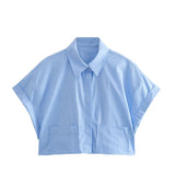 Summer Style Loose Short Pocket Decorated Poplin Shirt-Outfit