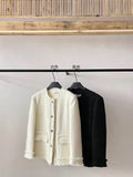 [Daihe] Autumn New Leisure Round Collar Beard Side Versatile Single Breasted Long Small Fragrant Wind Coat H7127-Outfit
