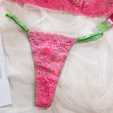 Pink And Green Sheer Lingerie Set-Outfit