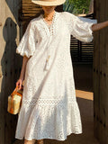Fongt And Summer Women's New French Embroidery Holiday Dress Women's Bubble Sleeve White Long Dress Women's