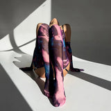 Mesh Printed Tie Dye Lingerie Set With Stocking Sleeve-Outfit