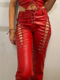 Cut-out Lace Up Pu Leather Pants-Outfit