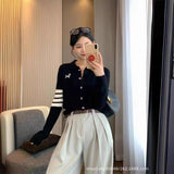 Fongt Bumping Color With A Soft Glutinous Wool Knit POLO Collared Thin Coat Female Spring Animal Embroidered Opener