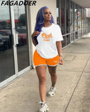 Women Pink Outfits Summer 2022 Sweatsuit Graffiti Two Piece Sets Short Sleeve T Shirt + Biker Shorts Casual