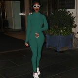 Zipper Stretch Turtleneck Embroidered Street Hipster Slim Fit Fitness Jumpsuit Yoga