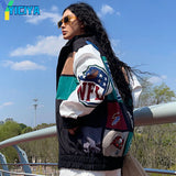 Bomber Women's Jacket Spring 2022 Jacket Coat Red Printed Zipper Long Sleeve Racing Jackets Vintage Sport Style
