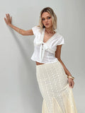 Fongt Hot Girl Style With Short-Sleeved Summer Splicing Lace Strap Sexy Top Vest