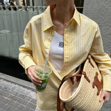 Fongt Women's ZA Temperament Spring New Temperament Commute Loose Striped Shirt