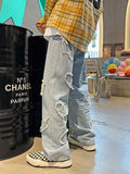 Men's Heart Patched Straight Leg Jeans-Outfit