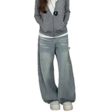 Fongt Blue High Street Design Loose Broad Leg Pants Women Lazy Wind Hip Hops Fatmm Straight Jeans