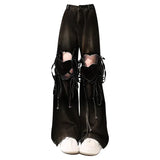 Fongt Mm Dopamine Wearing Gradient Love Straps With Ripped Jeans Women's Large Size Loose Thin Broad Leg Pants