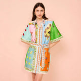 Fongt Spring-Summer Women's High-End Print Holiday Collared Short-Sleeved Dress Woman