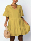Flounce Dress Women's Summer Sundress 2022 ZANZEA Casual Ruffle Mini Vestidos Female V Neck Robe