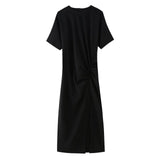 Fongt Open Fork Midi Dress 2025 Spring And Summer Collar Leisure Long Dress