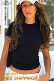 Crop Top White Top Summer Clothes Basic Short Sleeve Tshirt Female Slim Casual Streetwear Outfit O Neck Red Baby Tees