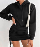 Fongt Sexy Wind Breeze Drawstring Design Hooded Bag Long-Sleeved Dress Woman