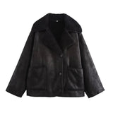 Fongt Women's New Retro Loose Thin Grab Velvet Velvet Casual Jacket Jacket