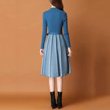 Vintage Elegant Knitted Sweater Pleated Dresses New Winter Women Long Sleeve Office Lady Casual Midi Vestido Da