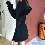 Lace Up Waist Slim Black Gothic
