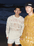 Fongt And Lonely Wind Hollow Knitted Shirt Male Sense Perspective Loose Long-Sleeved Net Eyes Twilight Twilight Tearing Up Fashion Clothes