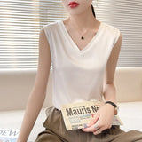 Fongt Vest Female Build Bottom With A Suit Satin Summer V Collar White Outside Wearing Small Sling Shirt-Outfit
