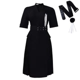 Fongt Women's New Fashion Temperament V-Neck Solid Color Large-Size Pressure Folded High-Waisted African Dress