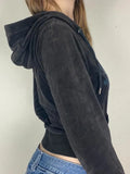 velvet hoodie with zipper and rhinestone