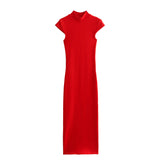 Spring Style Slim Dress With Thin Collar And Solid Color 4174308 600-Outfit