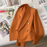 Fongt 2025 New Orange Short Blazer Women's Small Design Sense College Wind Commuting Suit Suit