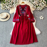 Fongt Embroidery Tassel Tuxedo With Loose Waist A Word Big Swing Dress Seaside Holiday
