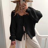Fongt Autumn Winter New Round Collar Long Sleeve Top Pink Lace Sweater Lazy Wind Women's Cardigan