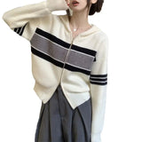 Fongt Contrast Color Long Sleeve Sweater Coat Women's Spring And Summer 2024 New Korean Version Loose Salt Knit Cardigan Top-Outfit