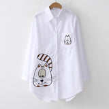 New White Shirt Casual Button Up Turn Down Collar Female Blouse Long Sleeve Cotton Blouse Embroidery Blouse Lady 5083