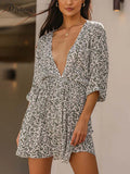 Sexy Boho Summer Dresses For Women 2022 Floral Print Deep V-Neck Three Quarter Casual Dress Party Beach Female