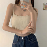 Fongt Summer New Belly With Short Ice Silk Knitting Slings Small Vest Women's Sleeveless Bottom Top