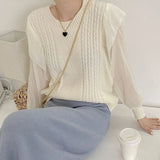 New 2022 Chic Korean Fashion Sweater Knitted Patchwork Chiffon Women Spring Autunm Elegant Ruffle Lady Tops